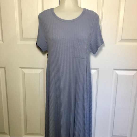 LuLaRoe Shirt Dress Solid Blue Carly Size Small - Picture 3 of 6